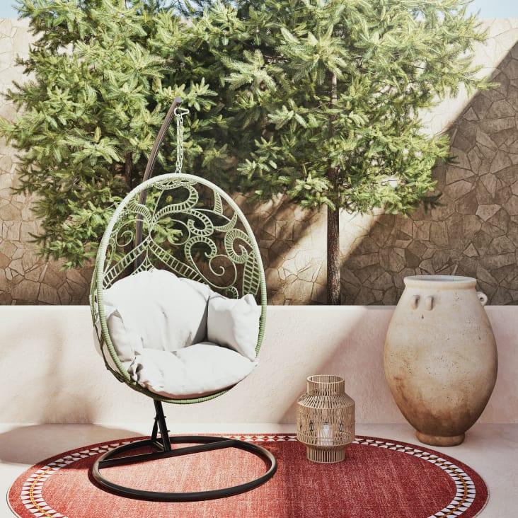Maisons du Monde Boayana - Sillón colgante exterior de resina verde con cojín crudo Rebajas