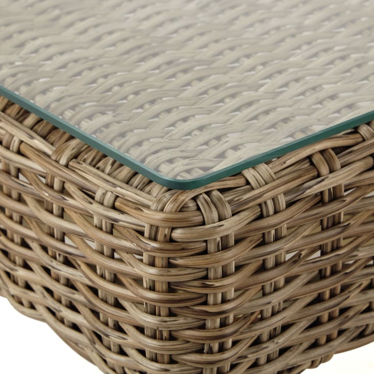 Maisons du Monde Feroe - Mesa baja de jardín de vidrio templado y resina trenzada L. 80cm Tienda