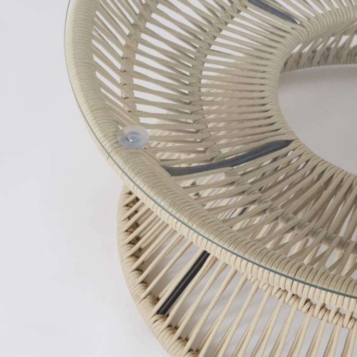 Maisons du Monde Figuera - Mesa baja de jardín redonda de cuerda beige y cristal Tienda