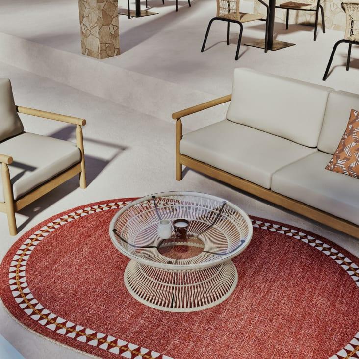 Maisons du Monde Figuera - Mesa baja de jardín redonda de cuerda beige y cristal Tienda