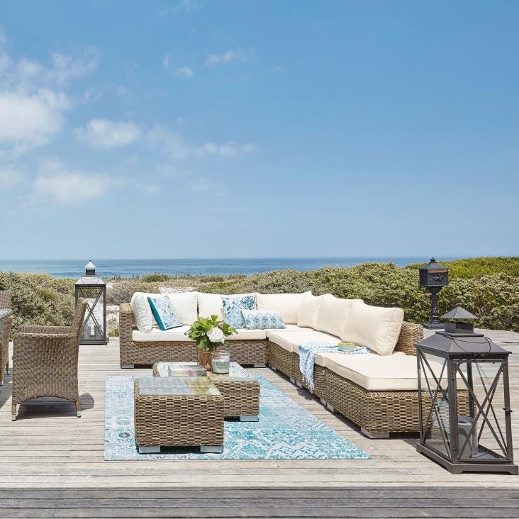 Maisons du Monde St Raphaël - Mesa baja de jardín de vidrio templado y resina trenzada reciclada Rebajas top