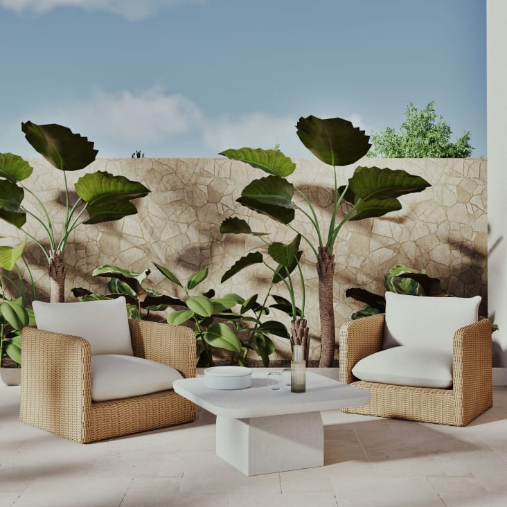 Maisons du Monde Cyrielle - Mesa baja de exterior de travertino efecto hormigón beige Envío gratis