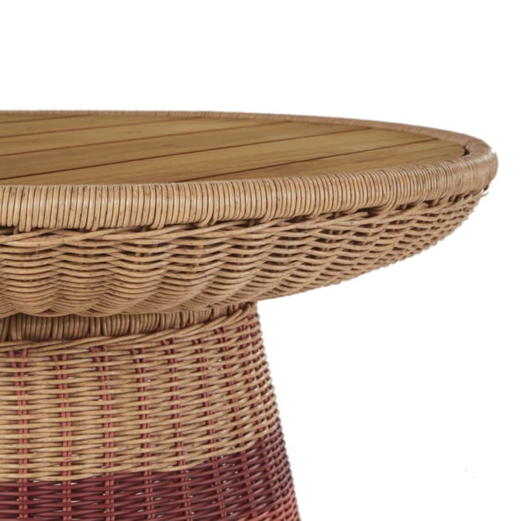 Maisons du Monde Bagoa - Mesita de café redonda para jardín de madera de teca y resina trenzada en coral y terracota D. 70 Oferta especial