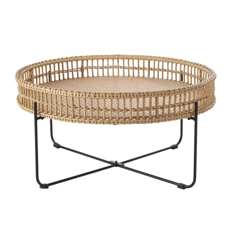 Maisons du Monde Tanglao - Mesa baja redonda de jardín de resina imitación a mimbre