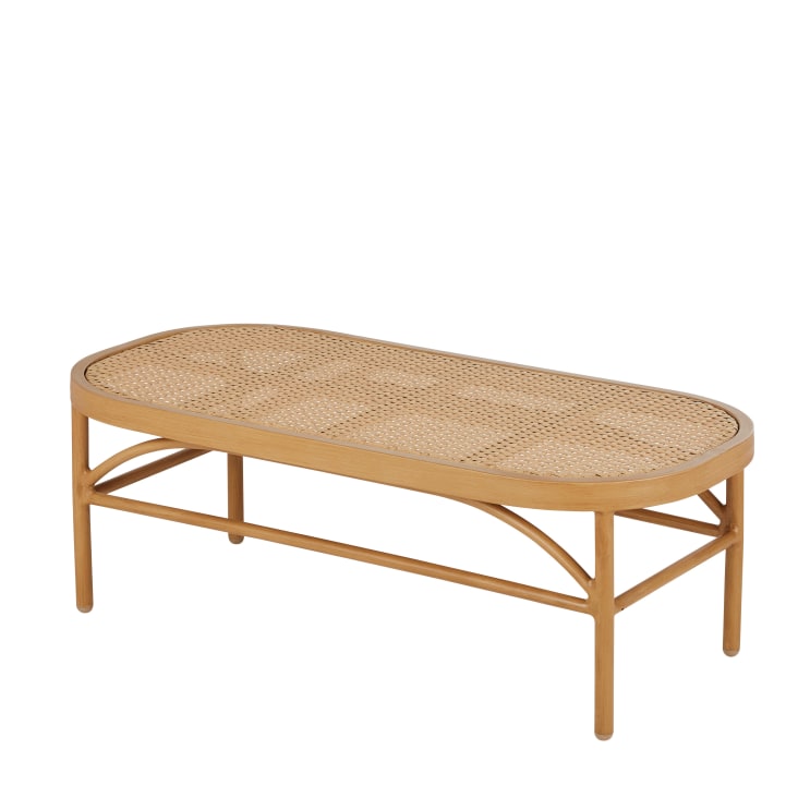 Maisons du Monde Luzara - Mesa baja de exterior de aluminio beige y resina trenzada efecto ratán Últimos 2 días