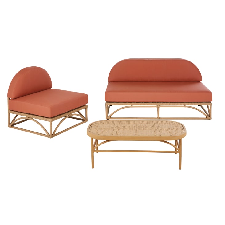 Maisons du Monde Luzara - Mesa baja de exterior de aluminio beige y resina trenzada efecto ratán Últimos 2 días