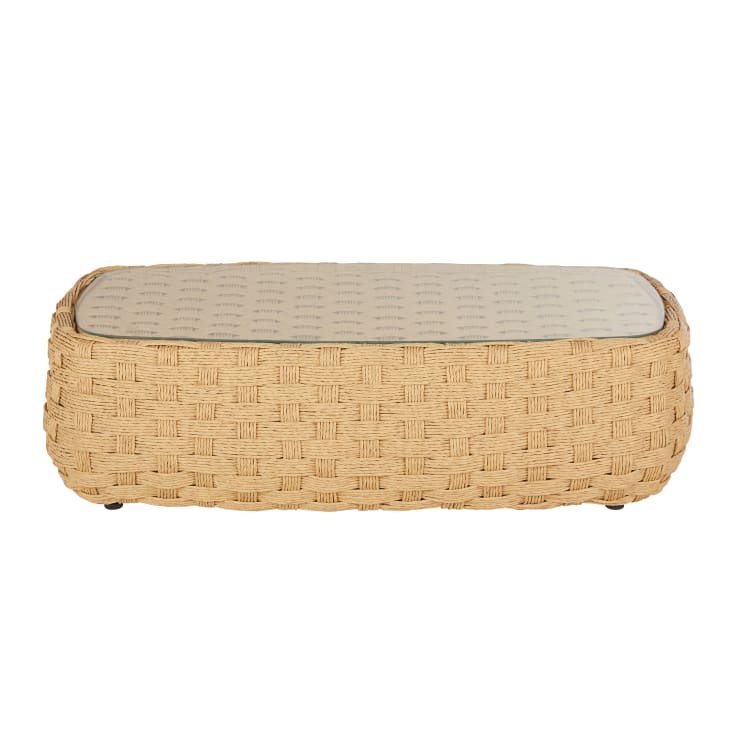 Maisons du Monde Namibi - Mesa de centro de jardín de resina beige y vidrio templado 118 cm
