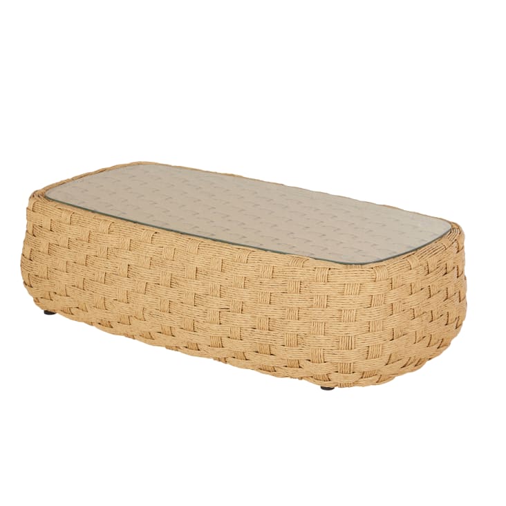Maisons du Monde Namibi - Mesa de centro de jardín de resina beige y vidrio templado 118 cm Último día