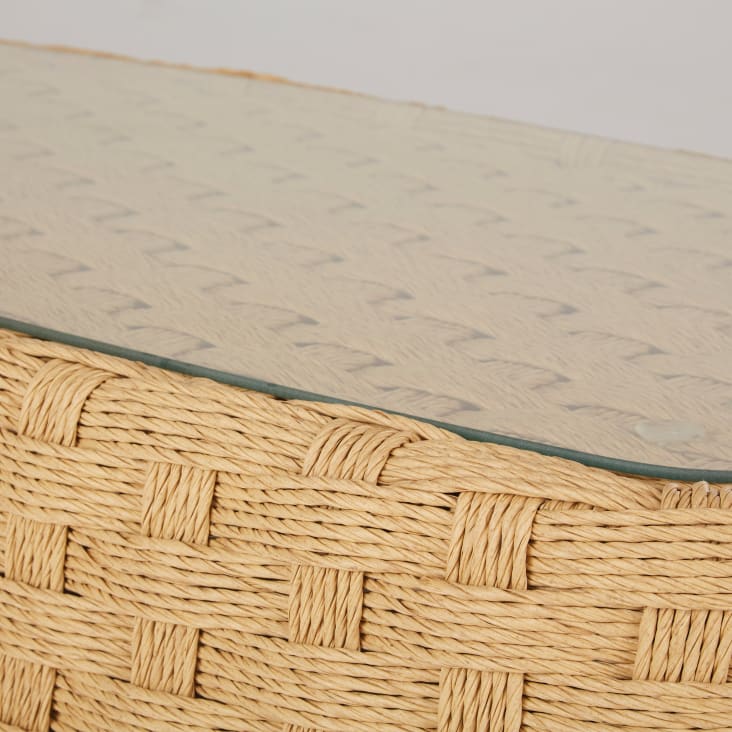 Maisons du Monde Namibi - Mesa de centro de jardín de resina beige y vidrio templado 118 cm Último día