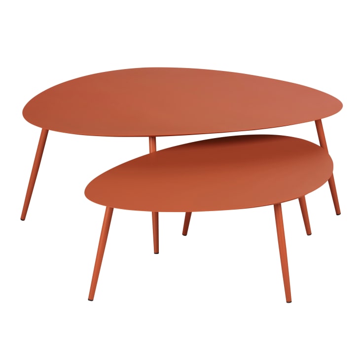 Maisons du Monde Lumpa - Set de 2 mesas de jardín apilables de acero color terracota Precio de fábrica