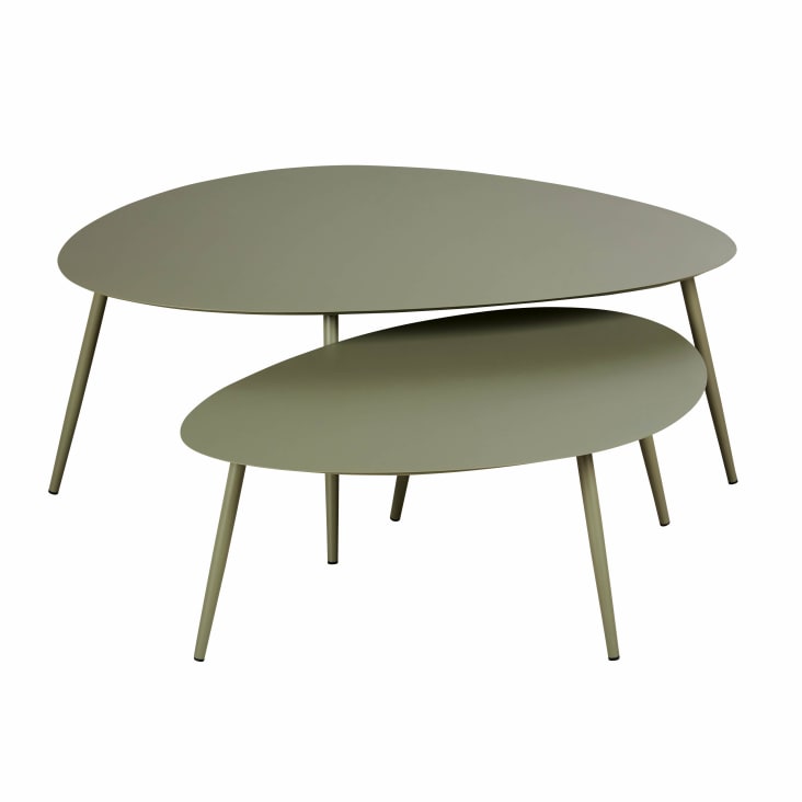 Maisons du Monde Lumpa - Set de 2 mesas apilables de acero verde caqui