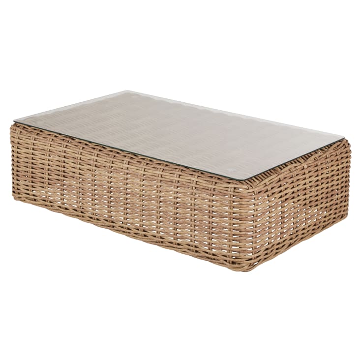 Maisons du Monde Cerrado - Mesa de centro de jardín de resina beige y vidrio templado de 119 cm Solo hoy