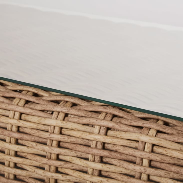Maisons du Monde Cerrado - Mesa de centro de jardín de resina beige y vidrio templado de 119 cm Solo hoy