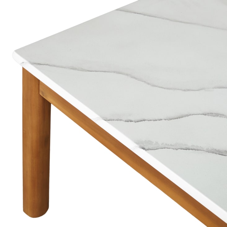 Maisons du Monde Ternino - Mesa baja de exterior de compuesto efecto mármol blanco y madera de acacia Oferta especial de fábrica