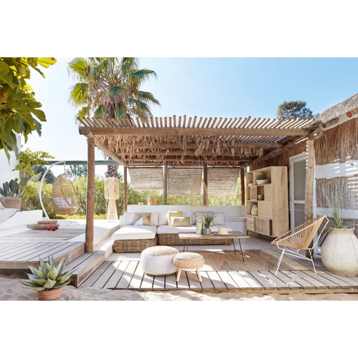 Maisons du Monde St Tropez - Banco para sofá de jardín modular de 3 plazas de mimbre y cojines crudo Superdescuento