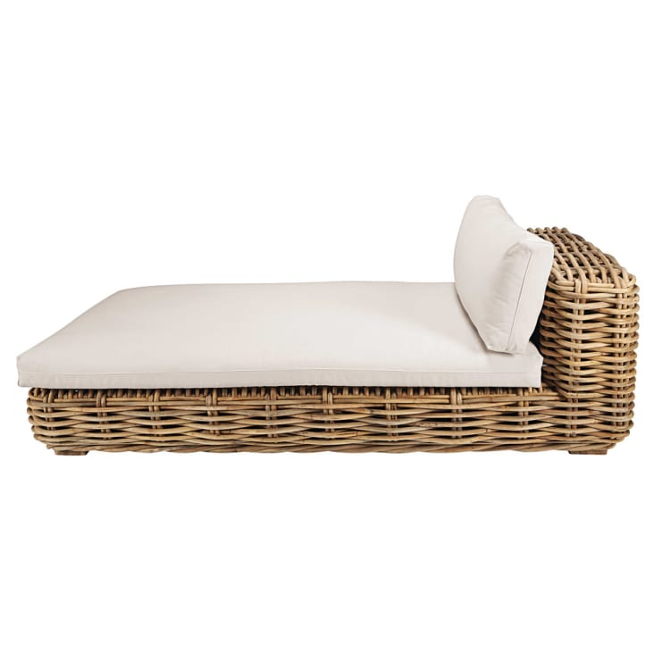 Maisons du Monde St Tropez - Chaise longue para sofá de jardín modular de mimbre y cojines crudo Liquidación