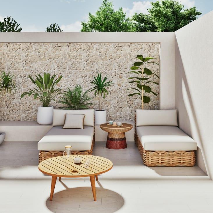 Maisons du Monde St Tropez - Chaise longue para sofá de jardín modular de mimbre y cojines crudo Liquidación