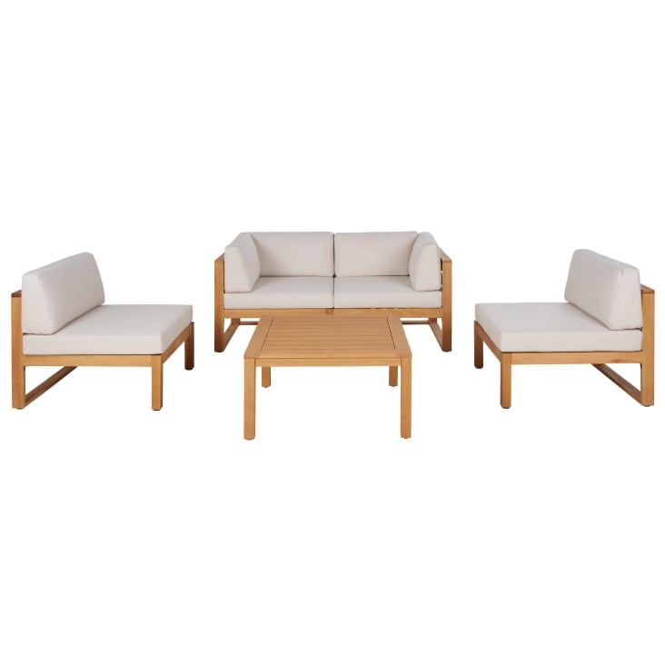 Maisons du Monde Livio - Módulo esquinero para sofá de exterior modulable de madera de eucalipto y poliéster reciclado color crudo Tienda de fábrica