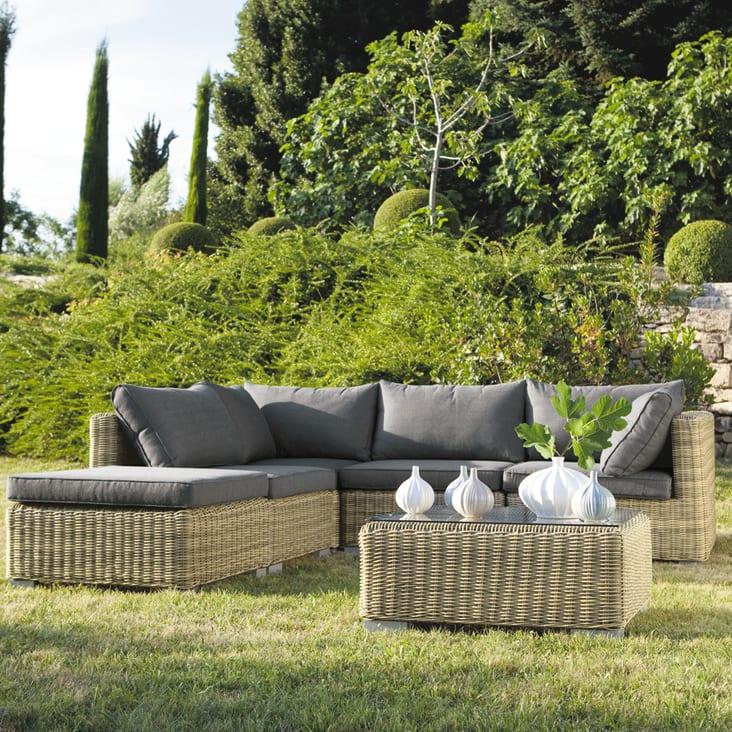 Maisons du Monde St Raphaël - Módulo sin brazos de jardín de resina trenzada reciclada Descuentos del mes