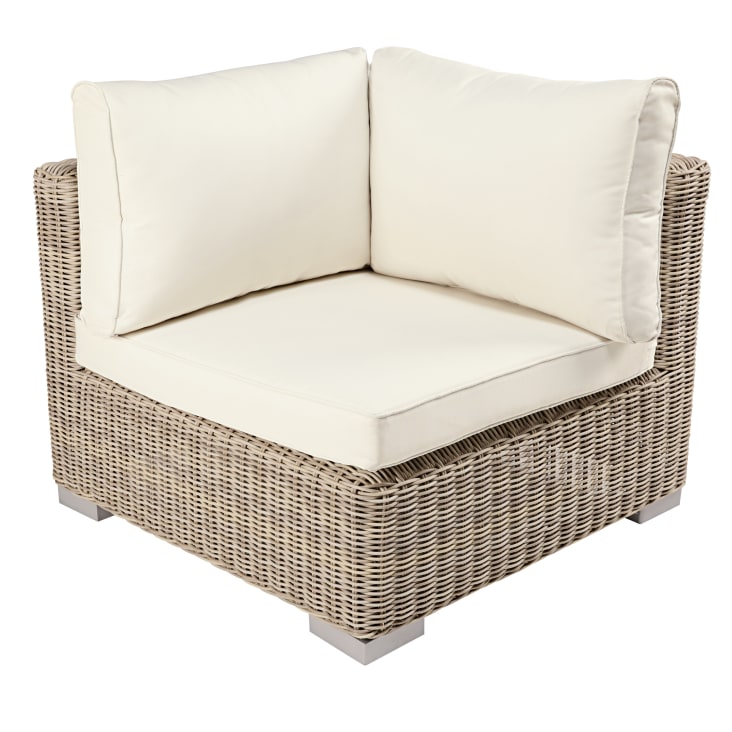 Maisons du Monde Sardaigne - Ángulo para sofá modular de jardín de resina reciclada tejida de color beige y cojines de poliéster reciclado crudo