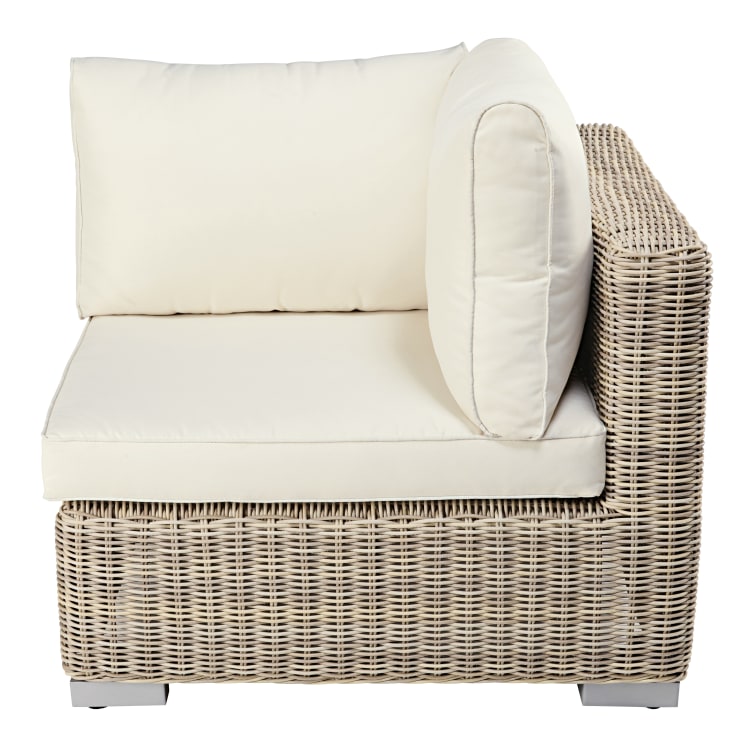 Maisons du Monde Sardaigne - Ángulo para sofá modular de jardín de resina reciclada tejida de color beige y cojines de poliéster reciclado crudo Descuento por venta flash