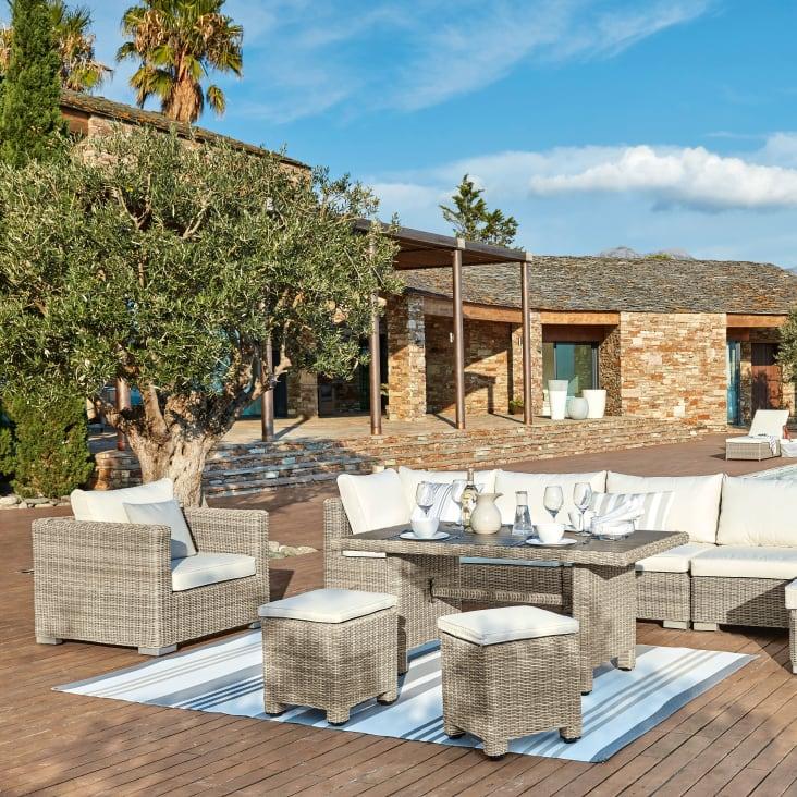 Maisons du Monde Sardaigne - Ángulo para sofá modular de jardín de resina reciclada tejida de color beige y cojines de poliéster reciclado crudo Descuento por venta flash