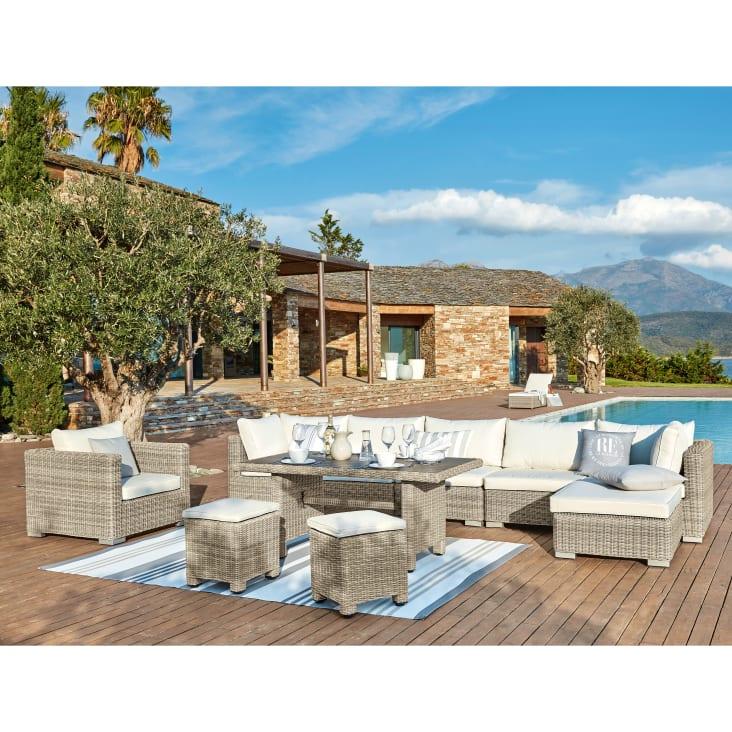 Maisons du Monde St Raphaël - Puff de jardín de resina tejida gris y poliéster reciclado crudo Outlet online