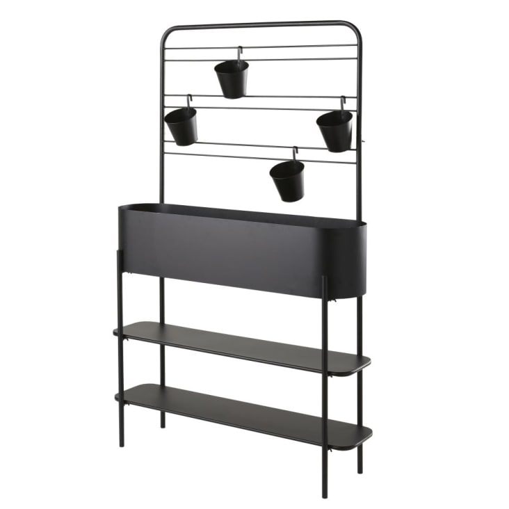 Maisons du Monde AUCKLAND - Jardinera de metal negro con 4 tarros Envío internacional gratuito