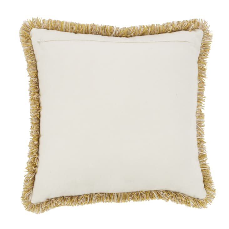 Maisons du Monde EVANN - Cojín exterior poliéster reciclado tejido color crudo y ocre con flecos 45 x 45 En oferta