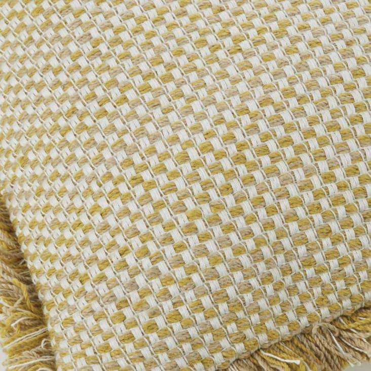 Maisons du Monde EVANN - Cojín exterior poliéster reciclado tejido color crudo y ocre con flecos 45 x 45 En oferta