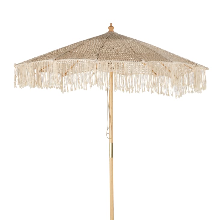 Maisons du Monde Galipolli - Sombrilla de lona beige efecto macramé con flecos