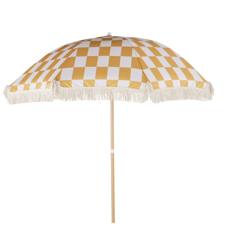 Maisons du Monde Nicosie - Sombrilla de aluminio imitación madera y tela amarillo y blanco