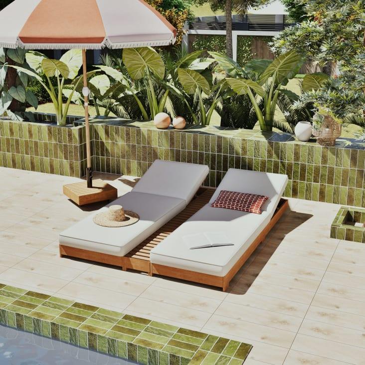 Maisons du Monde Portimao - Pie de parasol de hormigón recubierto de madera de acacia maciza con ruedas 35 kg Envío gratis