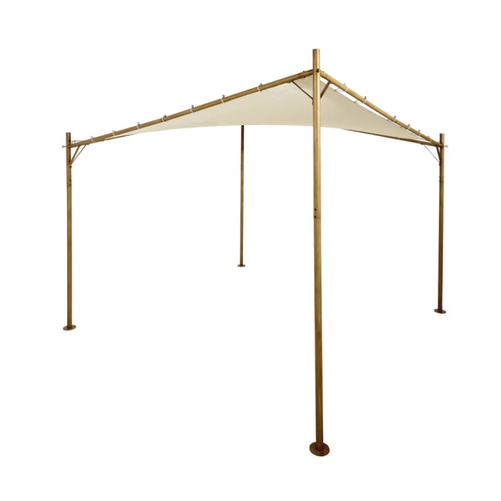 Maisons du Monde Ombre - Cenador para jardín de metal efecto madera y tela color crudo Ventas relámpago