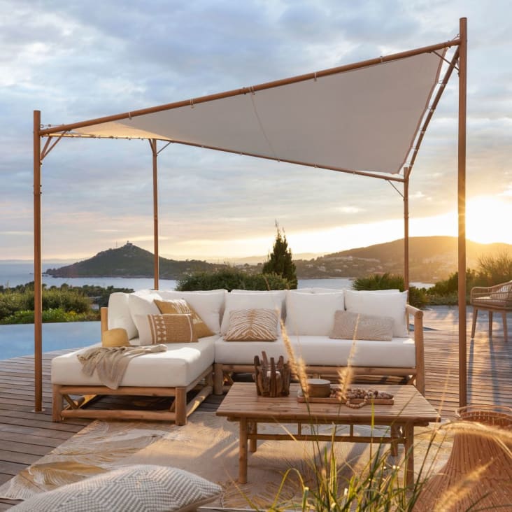 Maisons du Monde Ombre - Cenador para jardín de metal efecto madera y tela color crudo Ventas relámpago