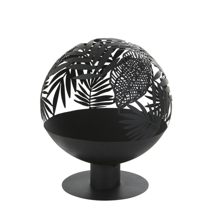 Maisons du Monde Brasero de metal negro con hojas cinceladas