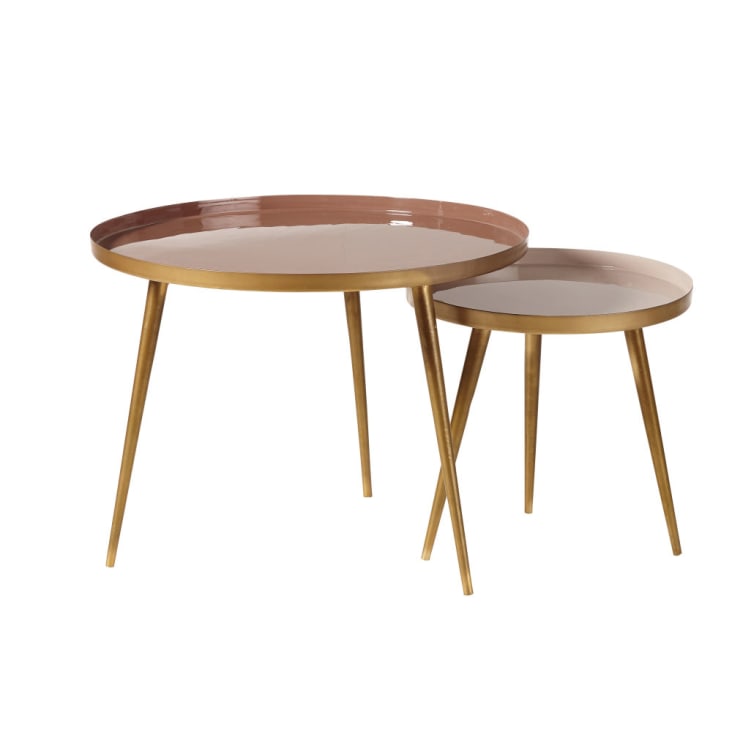 Maisons du Monde Avril - Mesas apilables de metal beige rosado y dorado