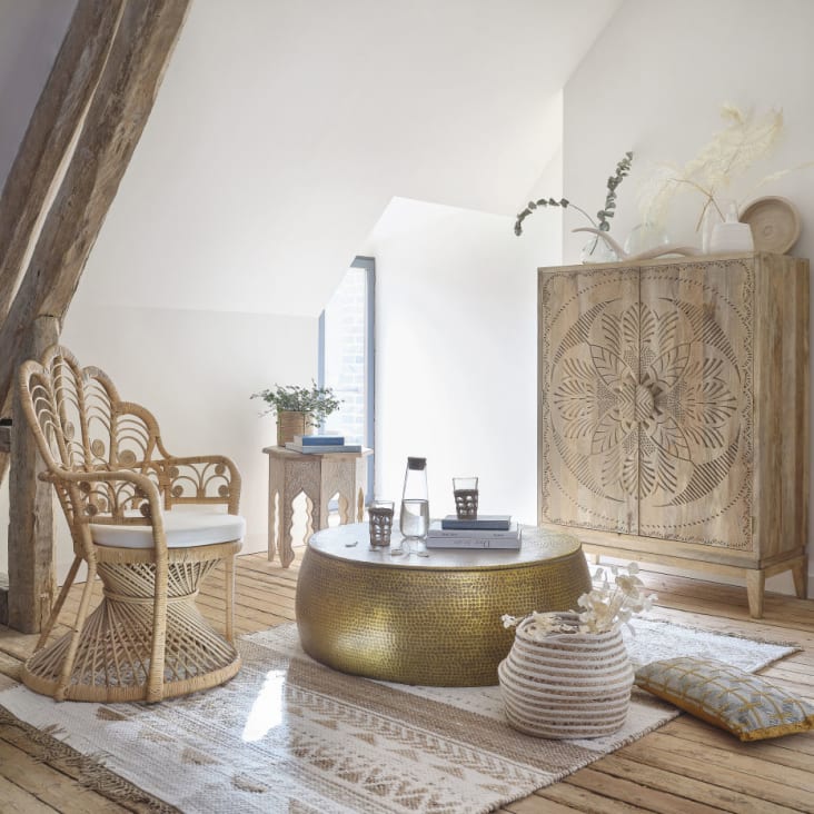Maisons du Monde Paloma - Mesa baja de aluminio martillado dorado ÚLTIMAS EDICIONES