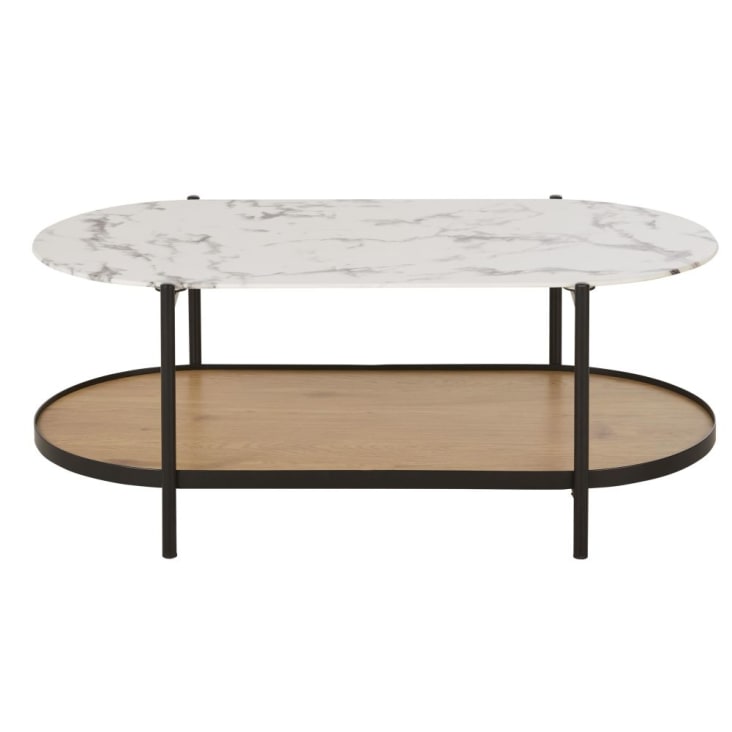 Maisons du Monde Stona - Mesa baja de vidrio templado imitación mármol y metal negro de 110 cm