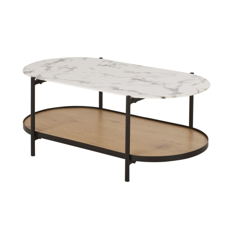 Maisons du Monde Stona - Mesa baja de vidrio templado imitación mármol y metal negro de 110 cm Últimos 2 días
