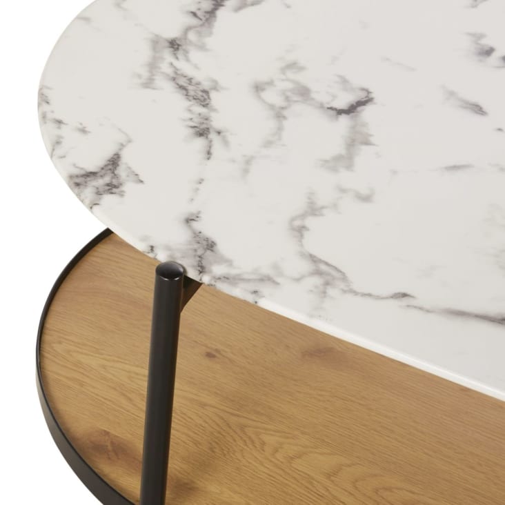 Maisons du Monde Stona - Mesa baja de vidrio templado imitación mármol y metal negro de 110 cm Últimos 2 días