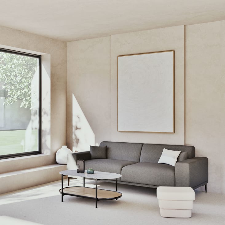 Maisons du Monde Stona - Mesa baja de vidrio templado imitación mármol y metal negro de 110 cm Últimos 2 días