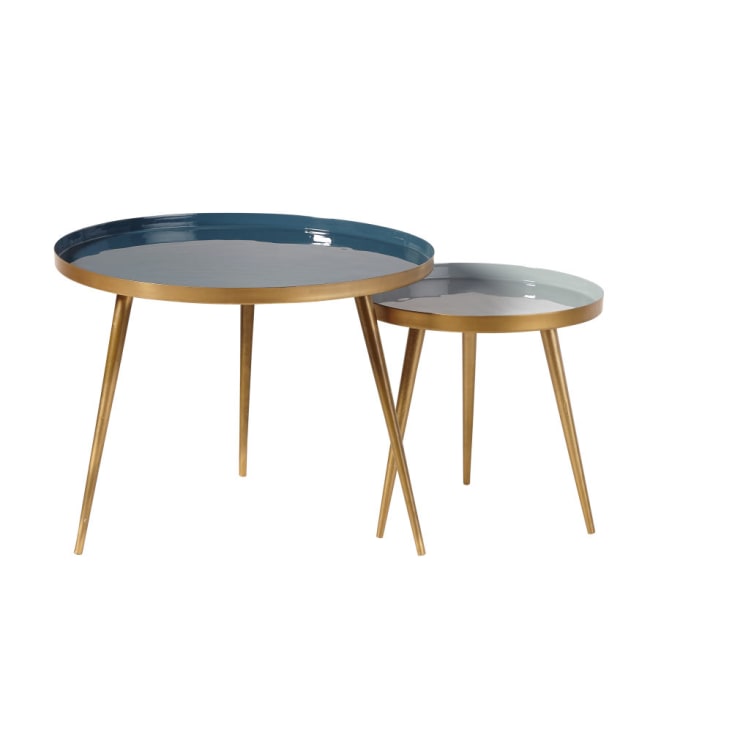 Maisons du Monde Avril - Mesas apilables de metal azul y dorado