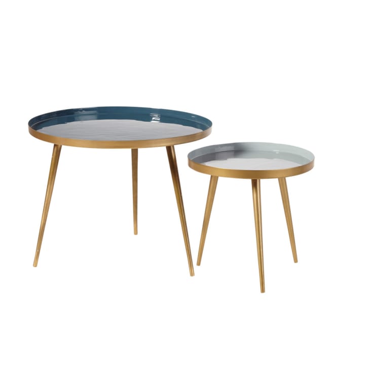 Maisons du Monde Avril - Mesas apilables de metal azul y dorado Precio de fábrica
