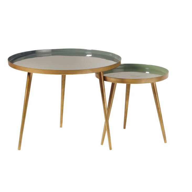 Maisons du Monde Avril - Mesas apilables de metal verde y dorado
