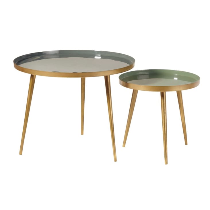 Maisons du Monde Avril - Mesas apilables de metal verde y dorado Promoción por tiempo limitado