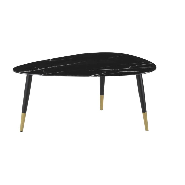 Maisons du Monde Phea - Mesa baja ovalada de cristal con efecto mármol negro y metal color latón y negro