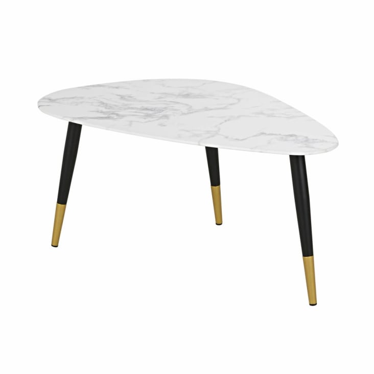 Maisons du Monde Phea - Mesa baja de cristal con efecto mármol blanco y metal color latón y negro Última moda