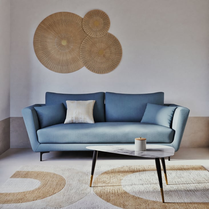 Maisons du Monde Phea - Mesa baja de cristal con efecto mármol blanco y metal color latón y negro Última moda