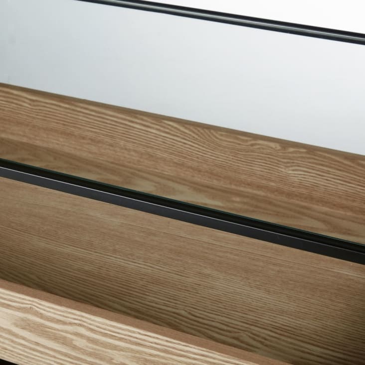 Maisons du Monde Raven - Mesa baja de vidrio templado y metal negro Ofertas especiales